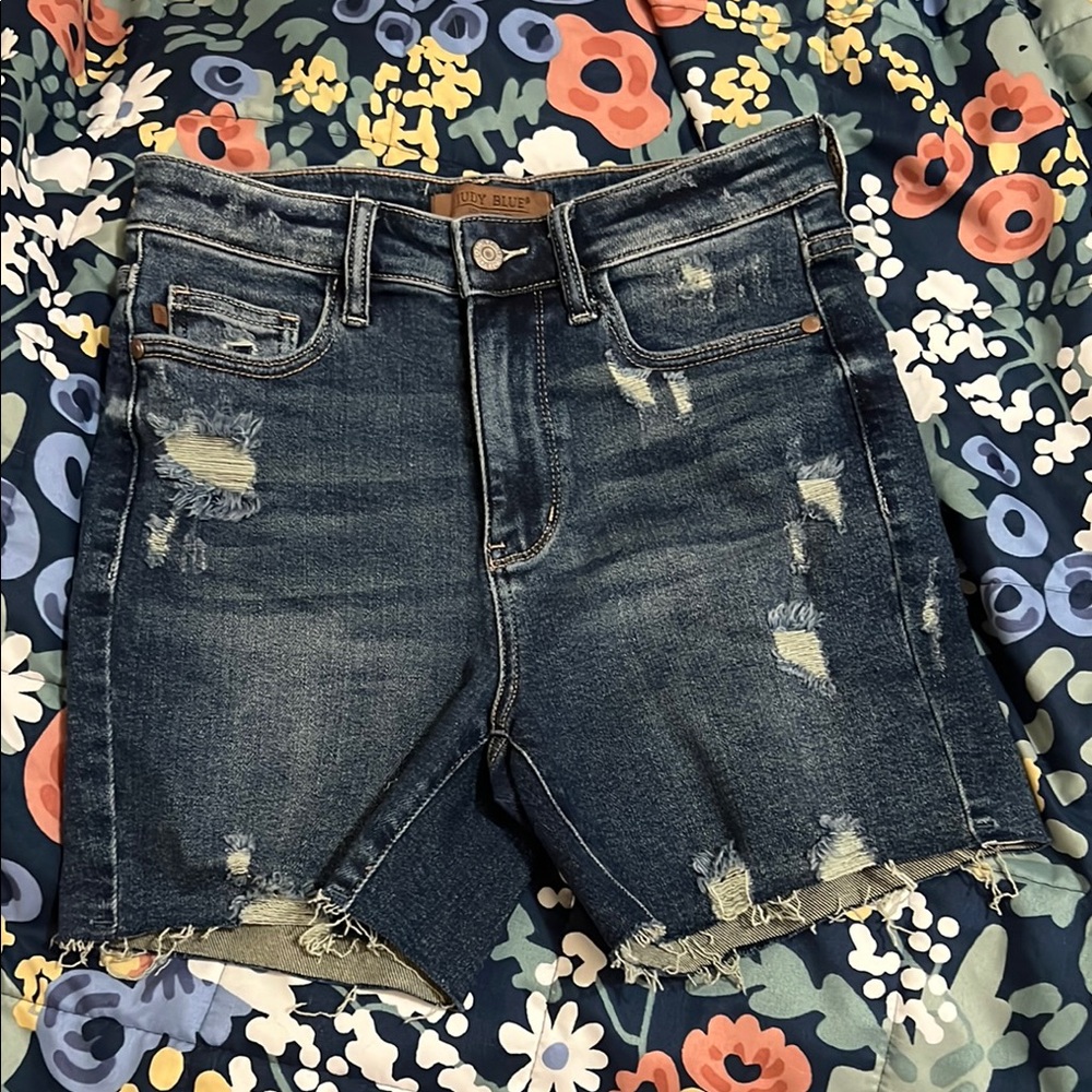Judy Blue Distressed Jean Shorts - Blue